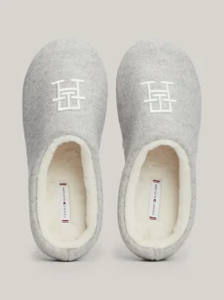 Płaskie Buty*Tommy Hilfiger Klapki Z Haftowanym Monogramem TH LIGHT GREY HEATHER