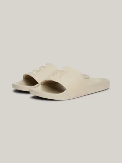 Sandały*Tommy Hilfiger Klapki Z Haftowanym Monogramem TH BEIGE
