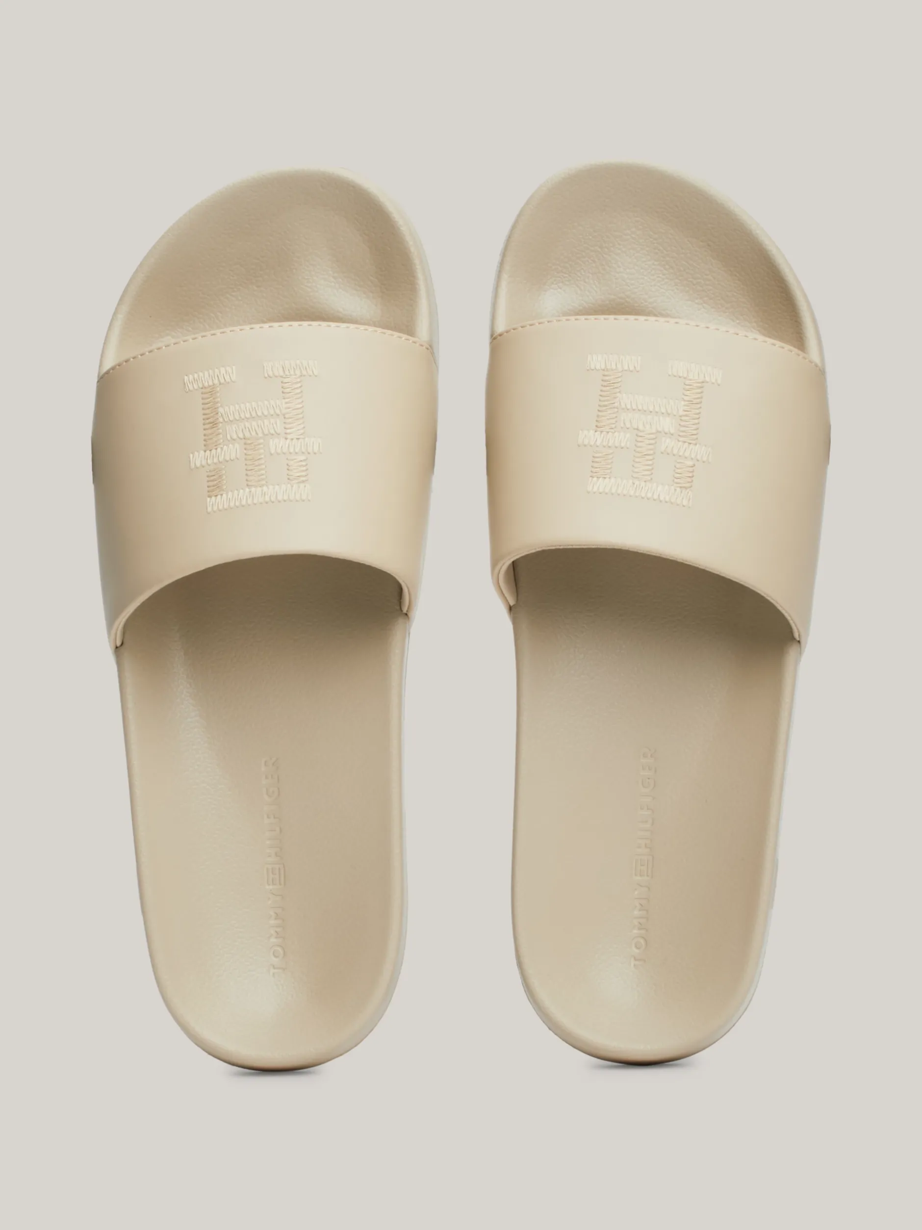 Sandały*Tommy Hilfiger Klapki Z Haftowanym Monogramem TH BEIGE