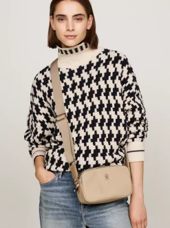 Torebki Na Pasku*Tommy Hilfiger Kompaktowa Torebka Z Sygnowanym Zamkiem BEIGE