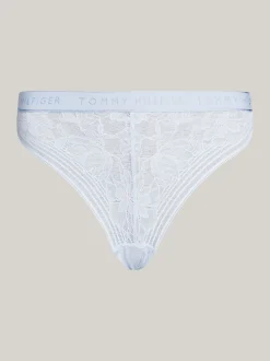 Figi|Bielizna*Tommy Hilfiger Koronkowe Thongi Z Logo TH Na Pasku BREEZY BLUE