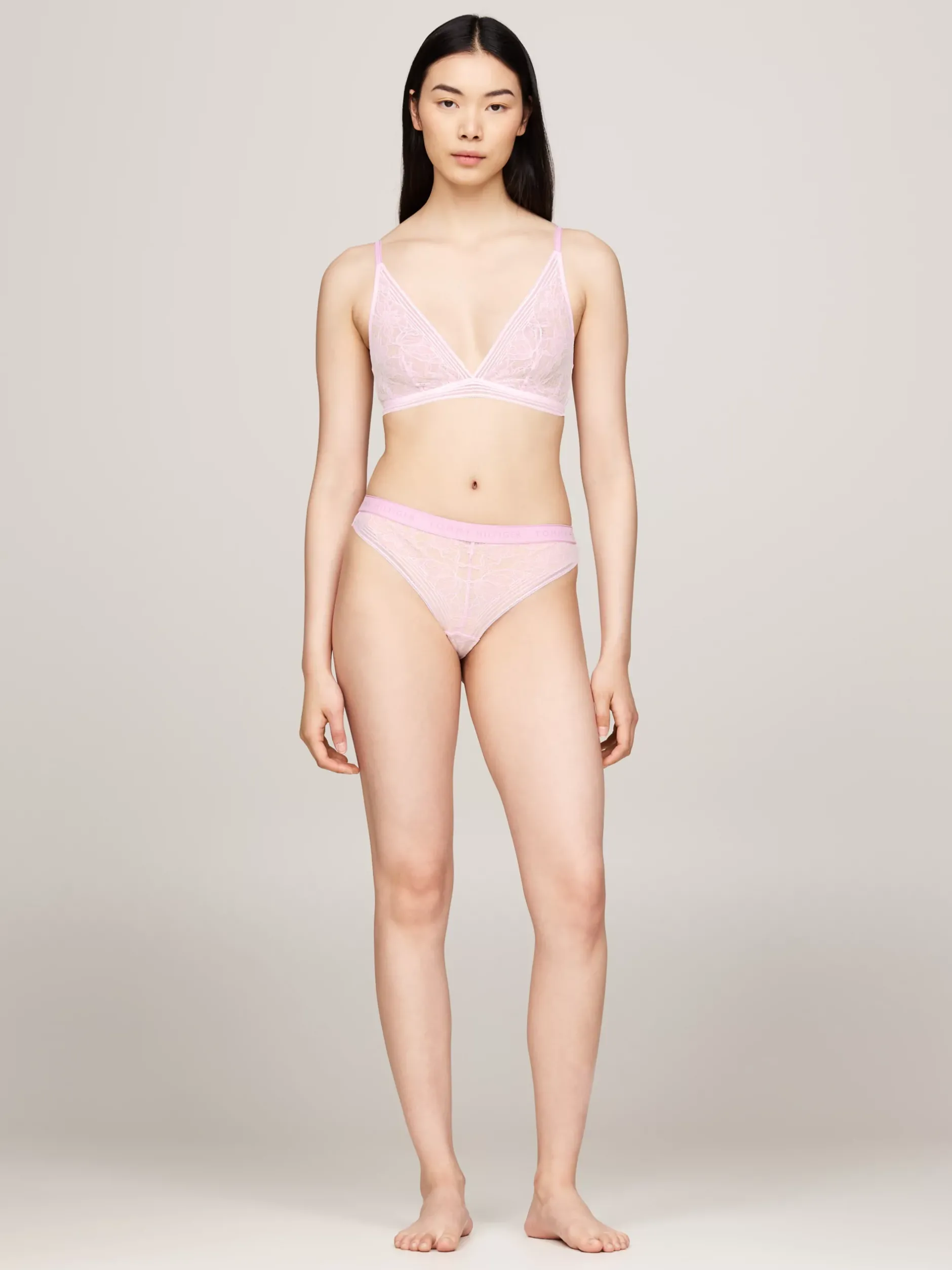 Figi|Bielizna*Tommy Hilfiger Koronkowe Thongi Z Logo TH Na Pasku PEARLY PINK