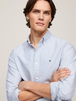 Koszule*Tommy Hilfiger Koszula Heritage Z Bawełny Oxford W Paski SHIRT BLUE / WHITE