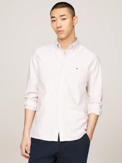 Koszule*Tommy Hilfiger Koszula Heritage Z Bawełny Oxford W Paski CLASSIC KHAKI / WHITE