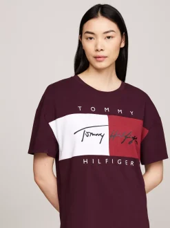 Piżamy & Odziez Nocna|Stroje Domowe*Tommy Hilfiger Koszula Nocna TH Heritage Z Logo DEEP BURGUNDY