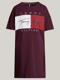 Piżamy & Odziez Nocna|Stroje Domowe*Tommy Hilfiger Koszula Nocna TH Heritage Z Logo DEEP BURGUNDY