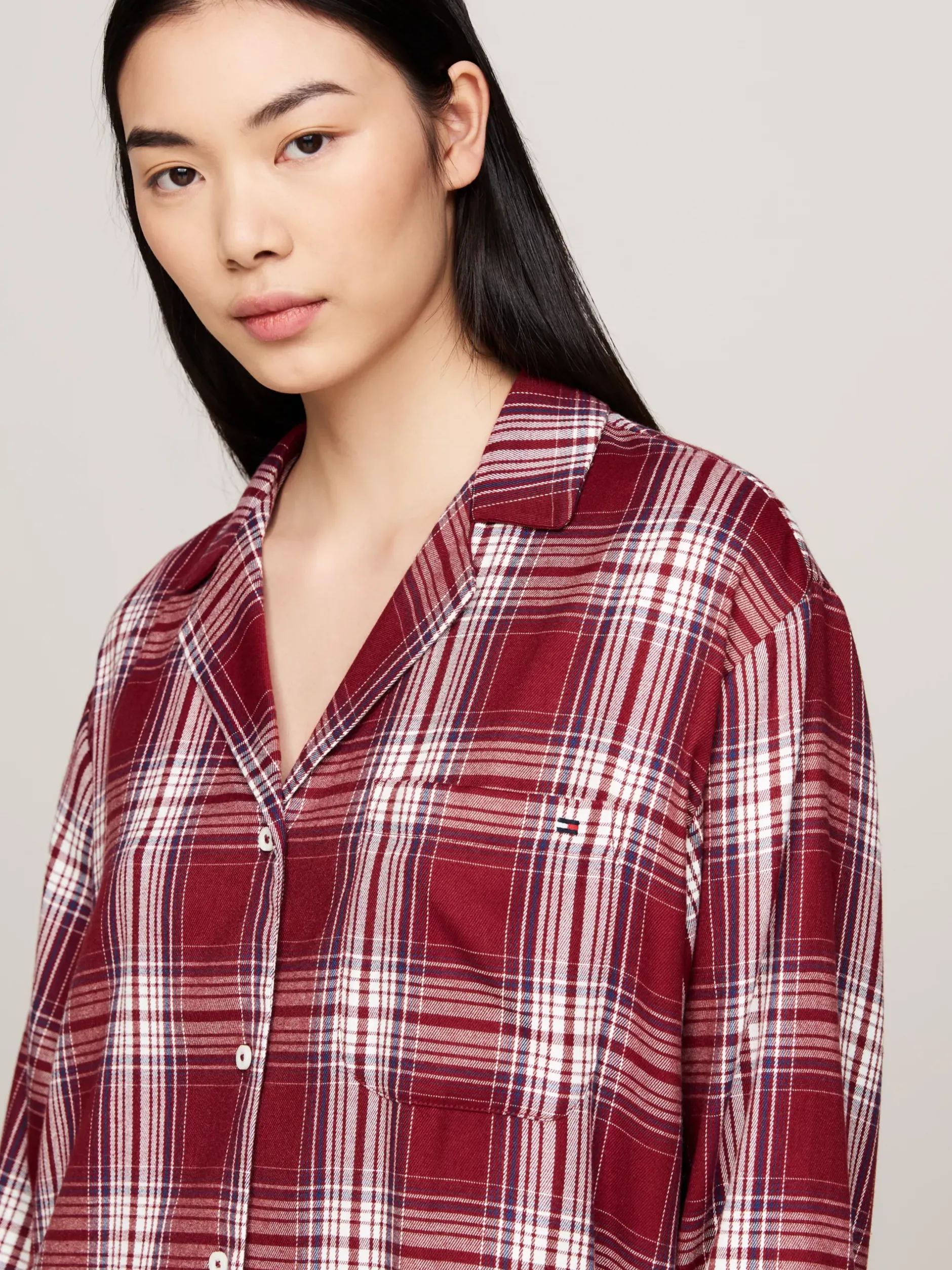 Piżamy & Odziez Nocna|Stroje Domowe*Tommy Hilfiger Koszula Nocna TH Original PLAID CHECK DEEP ROUGE