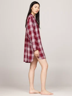 Piżamy & Odziez Nocna|Stroje Domowe*Tommy Hilfiger Koszula Nocna TH Original PLAID CHECK DEEP ROUGE