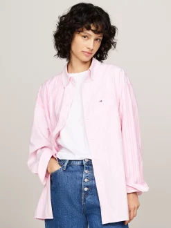 Koszule & Bluzki*Tommy Hilfiger Koszula O Kroju Oversize W Paski BALLET PINK / MULTI