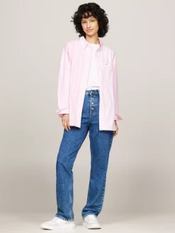 Koszule & Bluzki*Tommy Hilfiger Koszula O Kroju Oversize W Paski BALLET PINK / MULTI