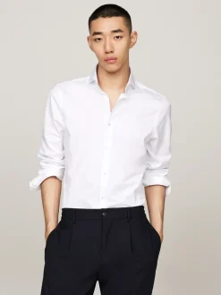 Koszule*Tommy Hilfiger Koszula O Wąskim Kroju Smart Casual Z Diagonalu OPTIC WHITE