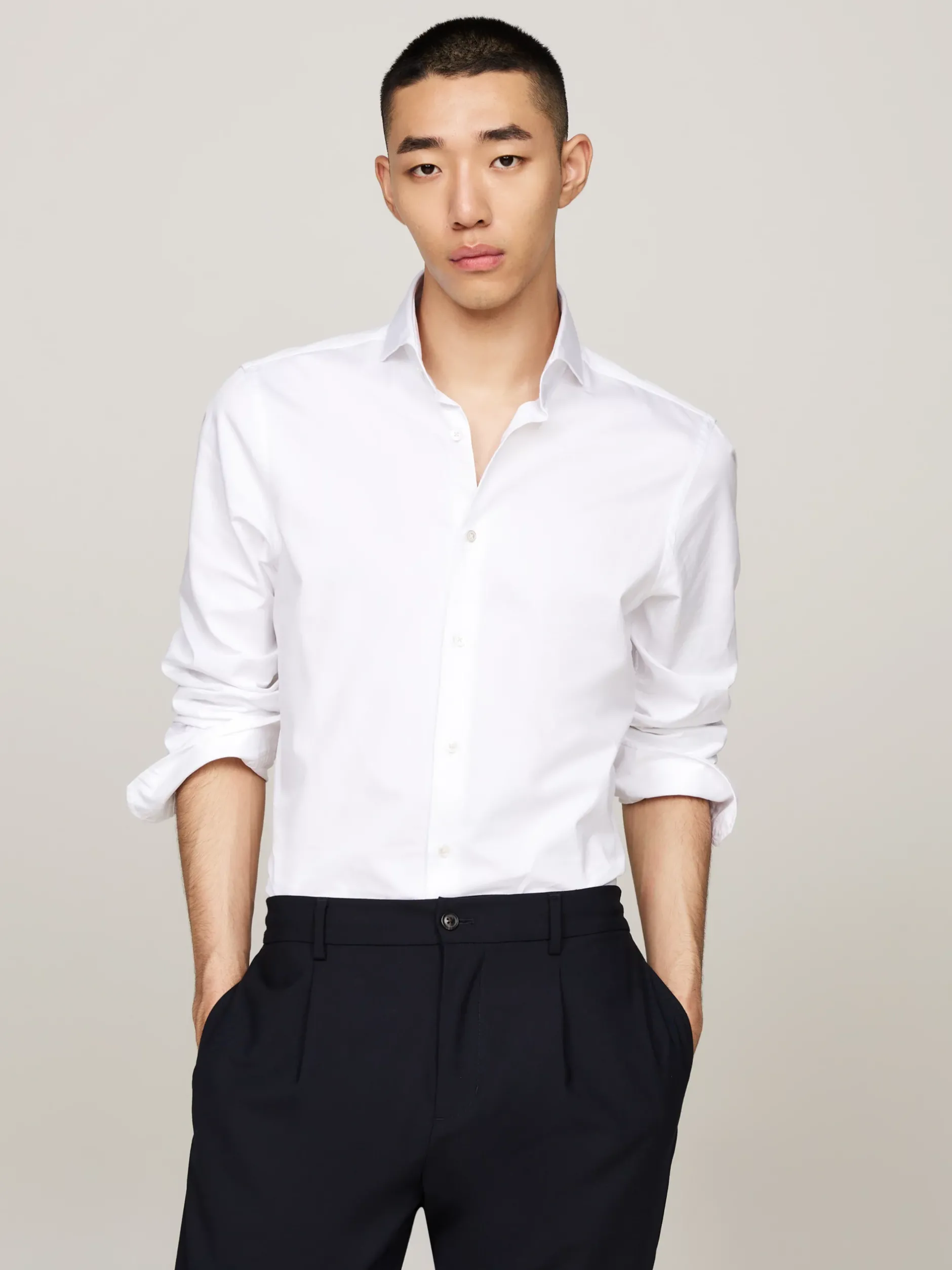 Koszule*Tommy Hilfiger Koszula O Wąskim Kroju Smart Casual Z Diagonalu OPTIC WHITE