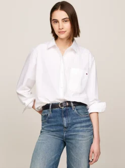 Koszule & Bluzki*Tommy Hilfiger Koszula Oversize Z Kontrastowym Stębnowaniem TH OPTIC WHITE