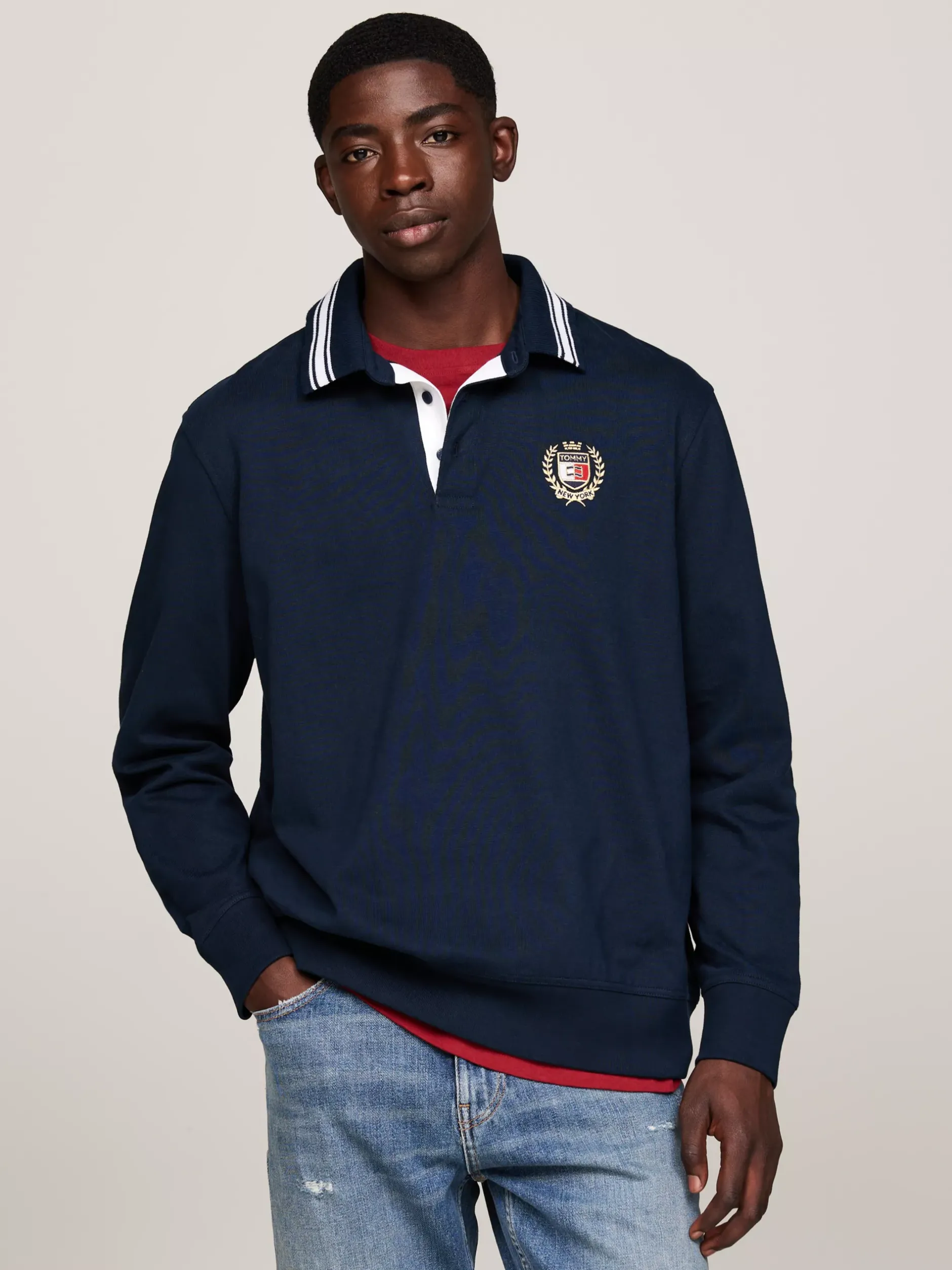 Koszulki Polo*Tommy Hilfiger Koszula Rugby O Kroju Oversize Z Emblematem DARK NIGHT NAVY