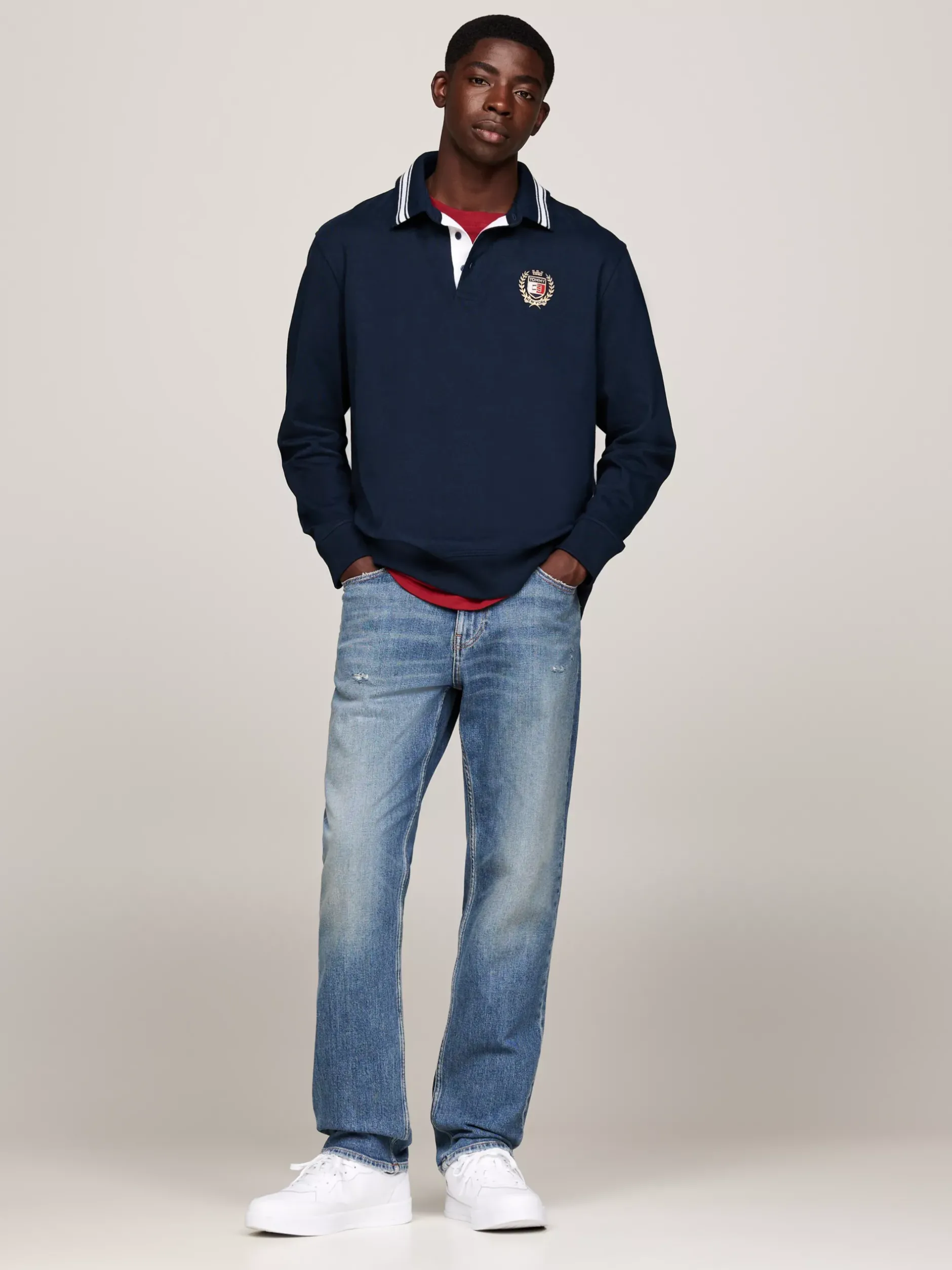Koszulki Polo*Tommy Hilfiger Koszula Rugby O Kroju Oversize Z Emblematem DARK NIGHT NAVY
