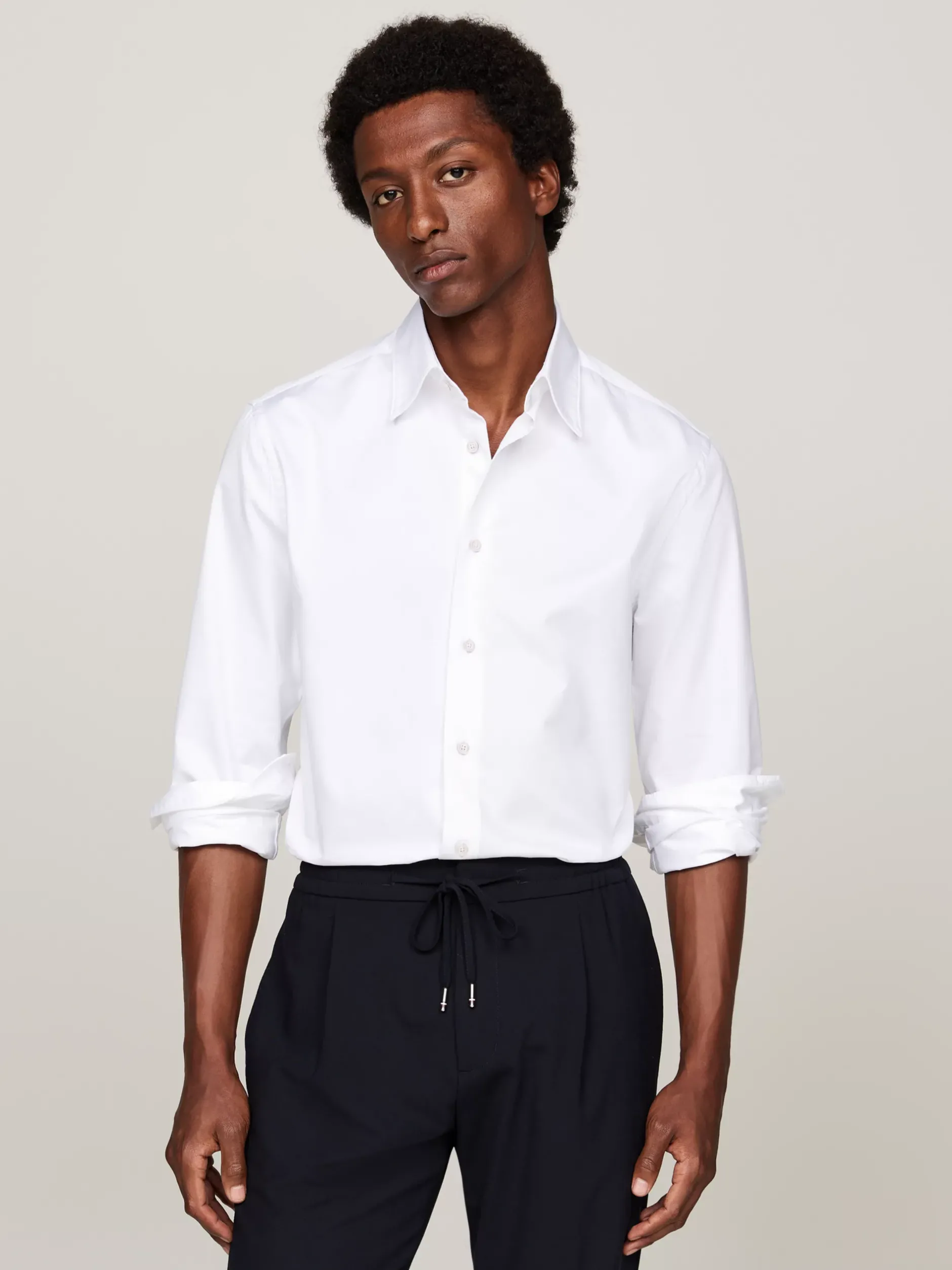 Koszule*Tommy Hilfiger Koszula Smart Casual Z Diagonalu OPTIC WHITE
