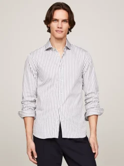 Koszule*Tommy Hilfiger Koszula TH Flex O Wąskim Kroju W Paski TURBINE GREY / OPTIC WHITE