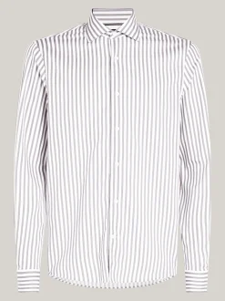 Koszule*Tommy Hilfiger Koszula TH Flex O Wąskim Kroju W Paski TURBINE GREY / OPTIC WHITE