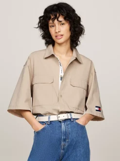 Koszule*Tommy Hilfiger Koszula Unisex Z Krótkim Rękawem BEIGE STONE
