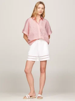 Koszule & Bluzki*Tommy Hilfiger Koszula Z Krótkim Rękawem I Haftem Angielskim LIGHT PINK ALLOVER BRODERY