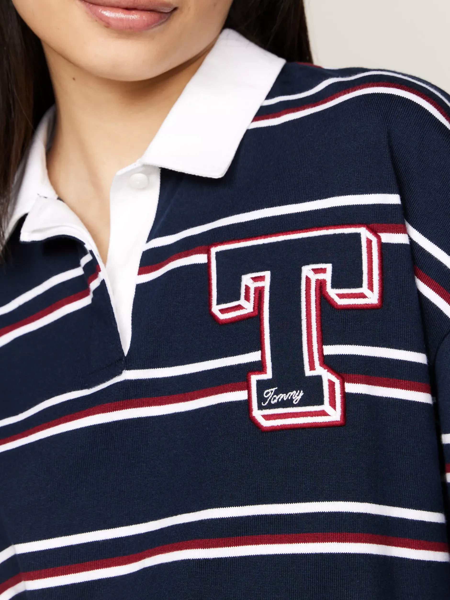 Koszulki Polo*Tommy Hilfiger Koszulka Polo O Luźnym Kroju W Stylu Rugby DARK NIGHT NAVY / STRIPE