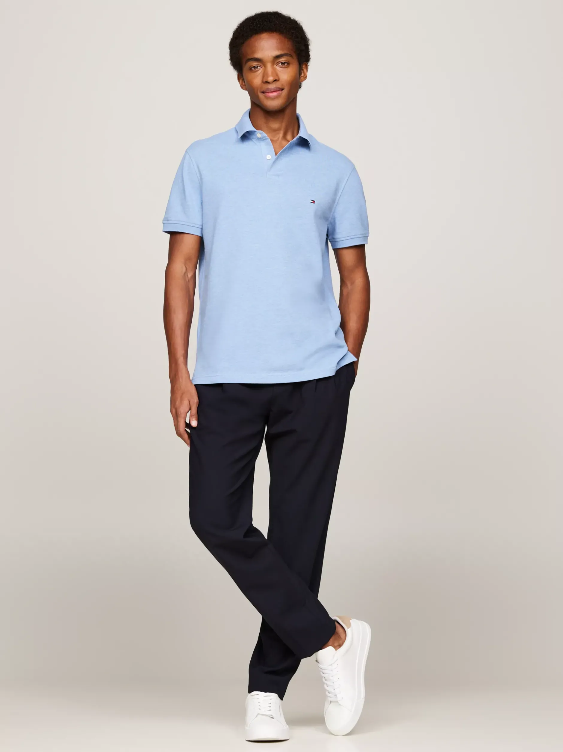 Koszulki Polo*Tommy Hilfiger Koszulka Polo O Regularnym Kroju Z Flagą 1985 Collection LIGHT BLUE HEATHER