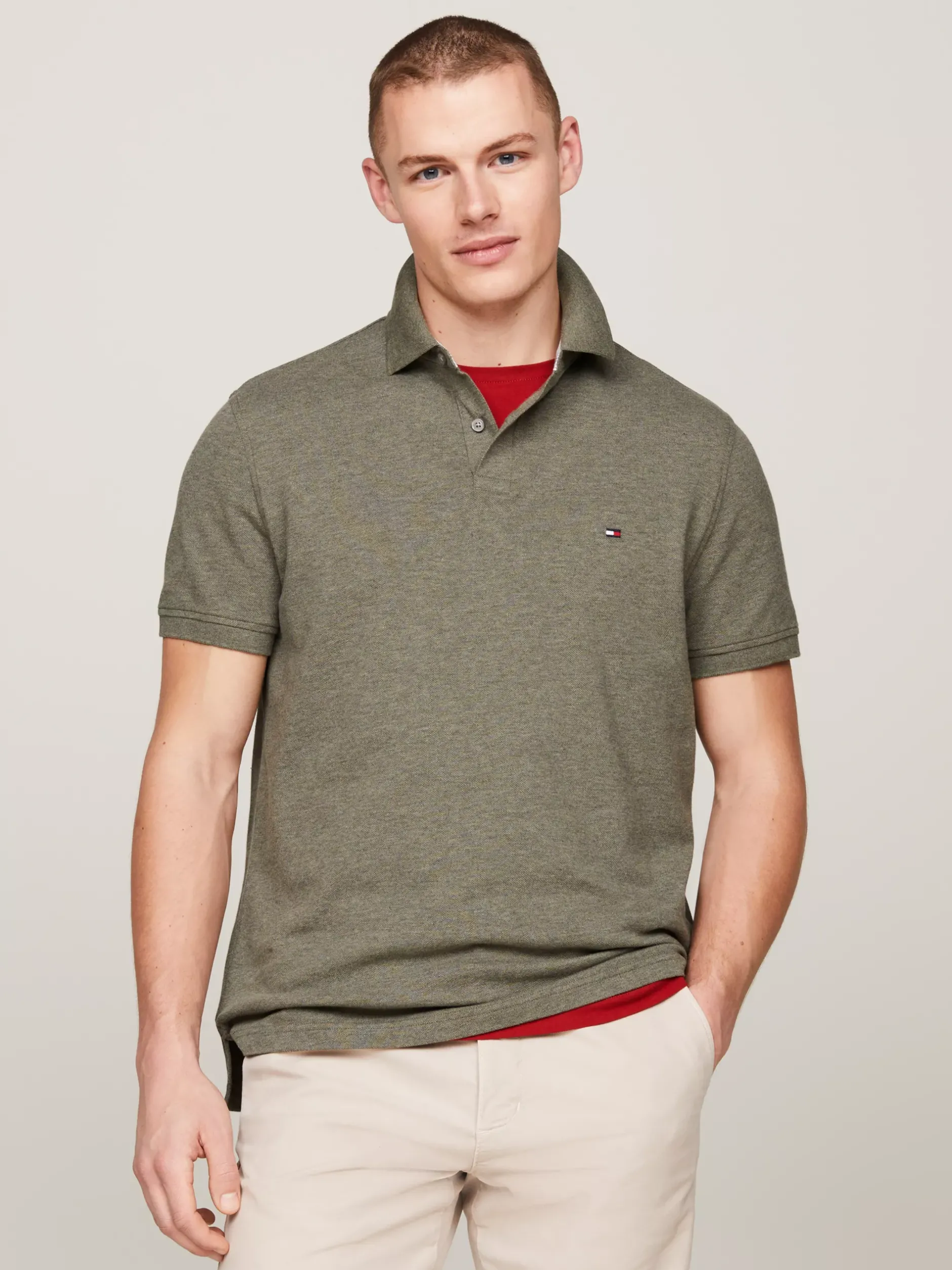 Koszulki Polo*Tommy Hilfiger Koszulka Polo O Regularnym Kroju Z Flagą 1985 Collection UTILITY OLIVE HEATHER