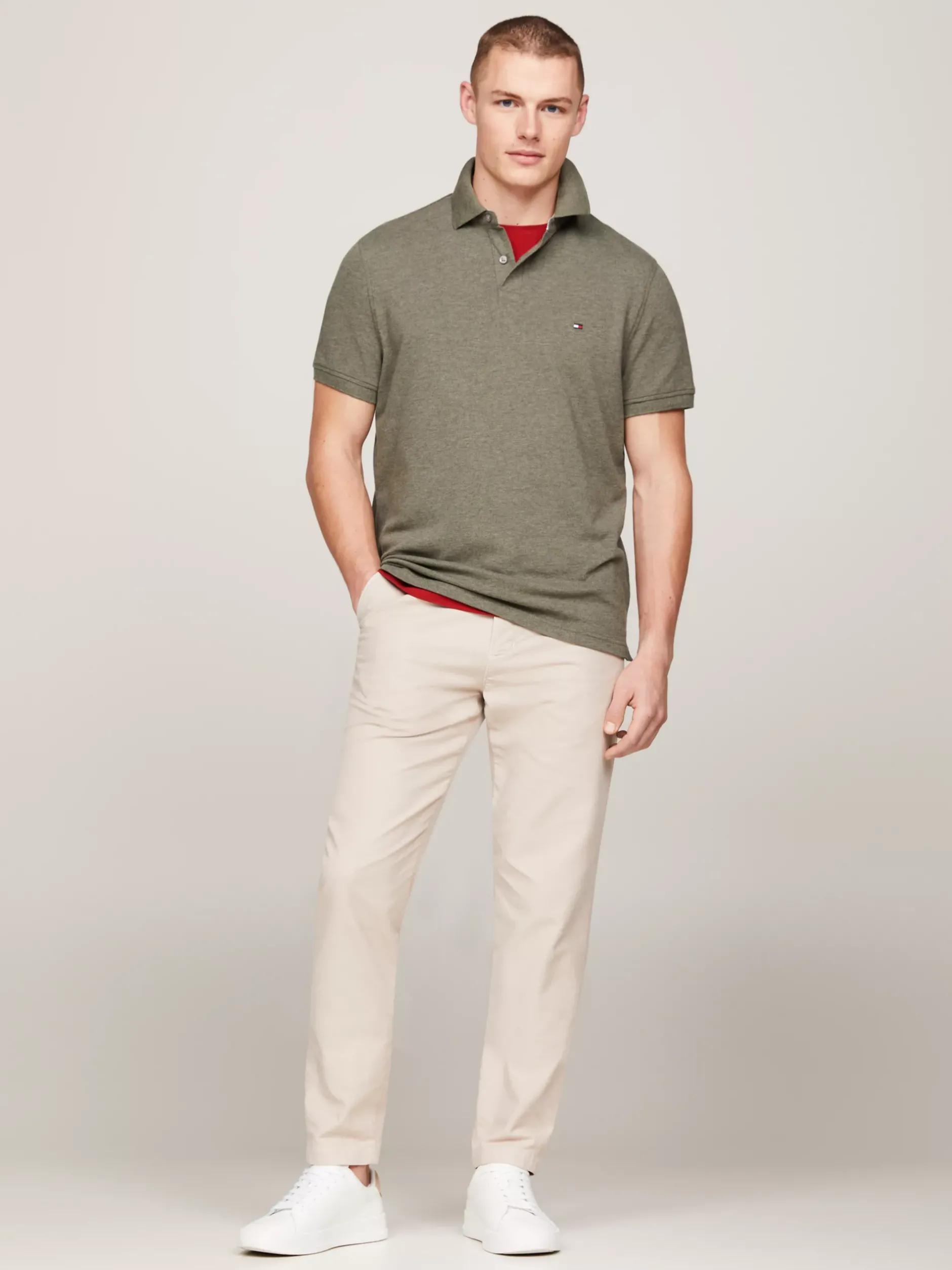 Koszulki Polo*Tommy Hilfiger Koszulka Polo O Regularnym Kroju Z Flagą 1985 Collection UTILITY OLIVE HEATHER