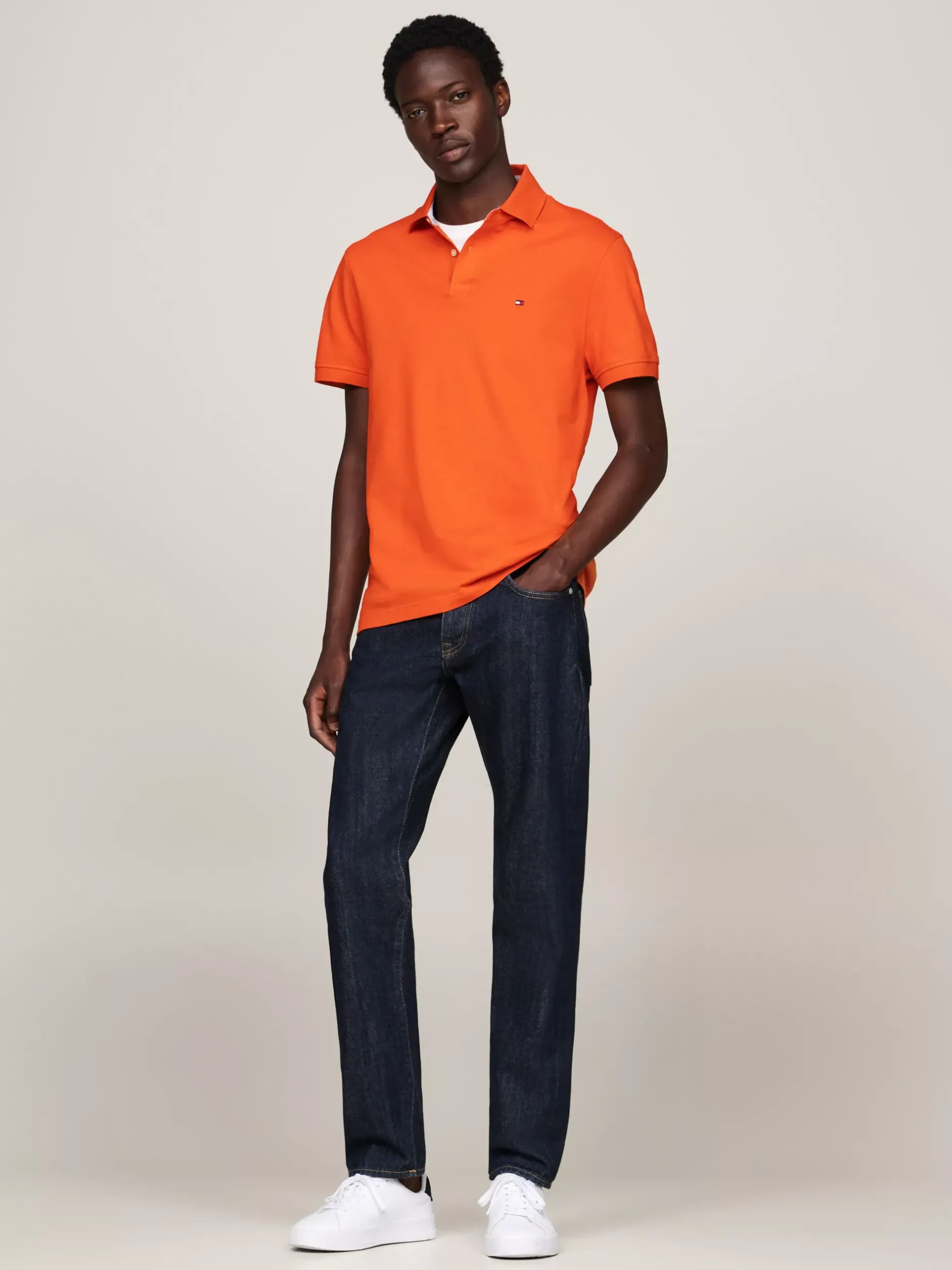 Koszulki Polo*Tommy Hilfiger Koszulka Polo O Regularnym Kroju Z Flagą 1985 Collection BONFIRE ORANGE