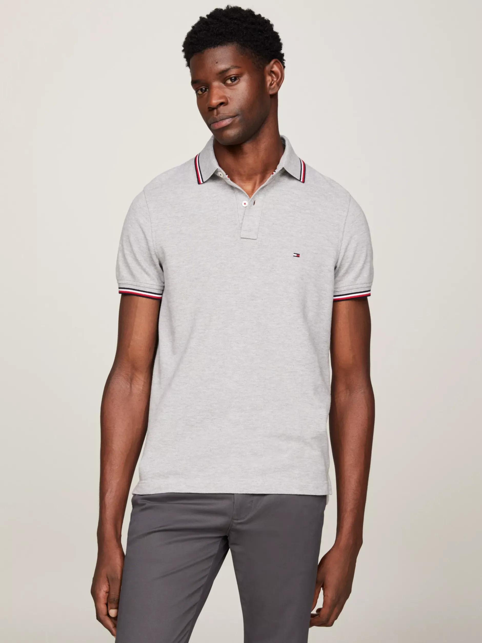 Koszulki Polo*Tommy Hilfiger Koszulka Polo O Wąskim Kroju MEDIUM GREY HEATHER