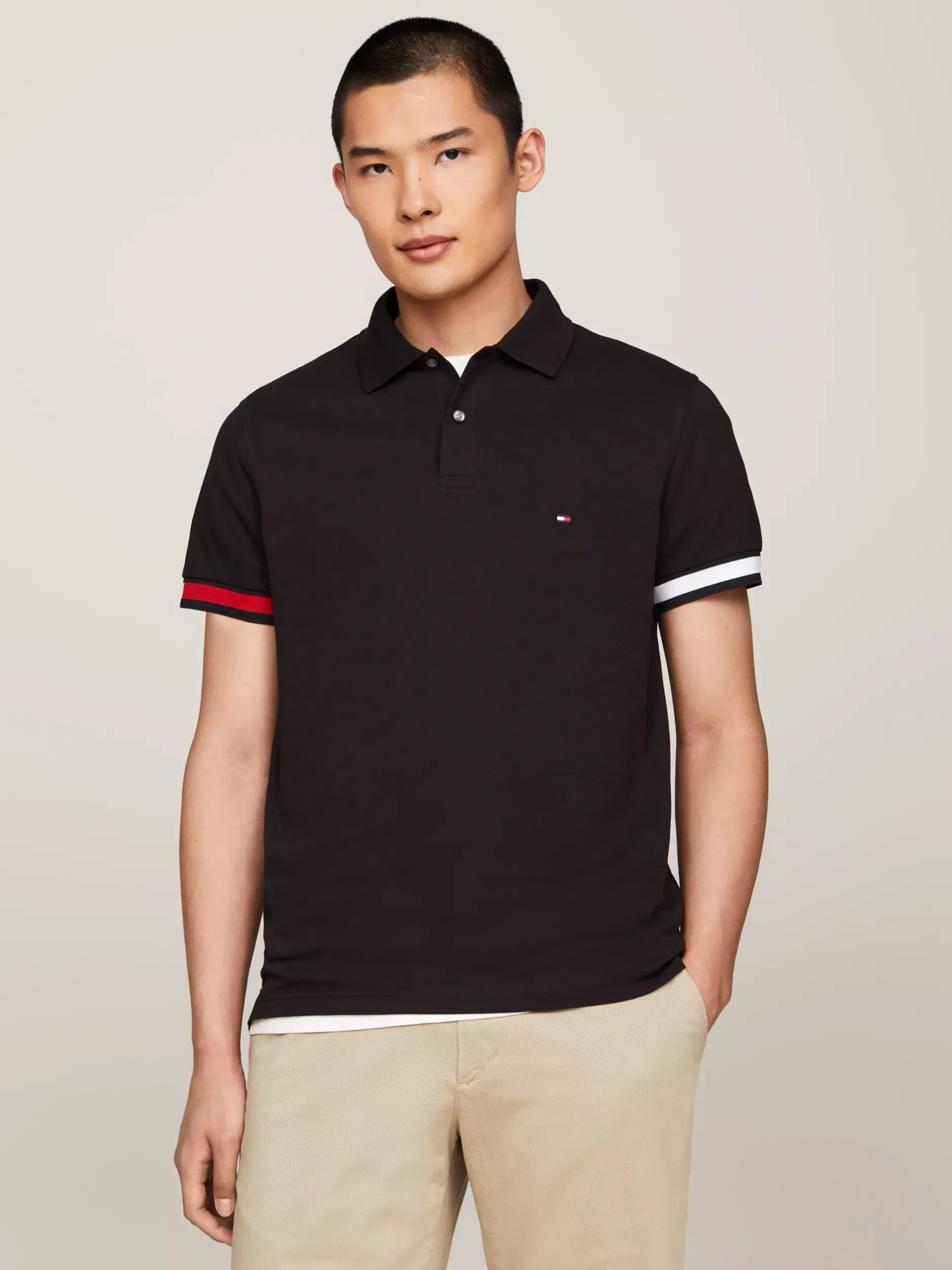 Koszulki Polo*Tommy Hilfiger Koszulka Polo O Wąskim Kroju Z Flagą Hilfiger BLACK