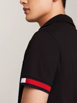 Koszulki Polo*Tommy Hilfiger Koszulka Polo O Wąskim Kroju Z Flagą Hilfiger BLACK