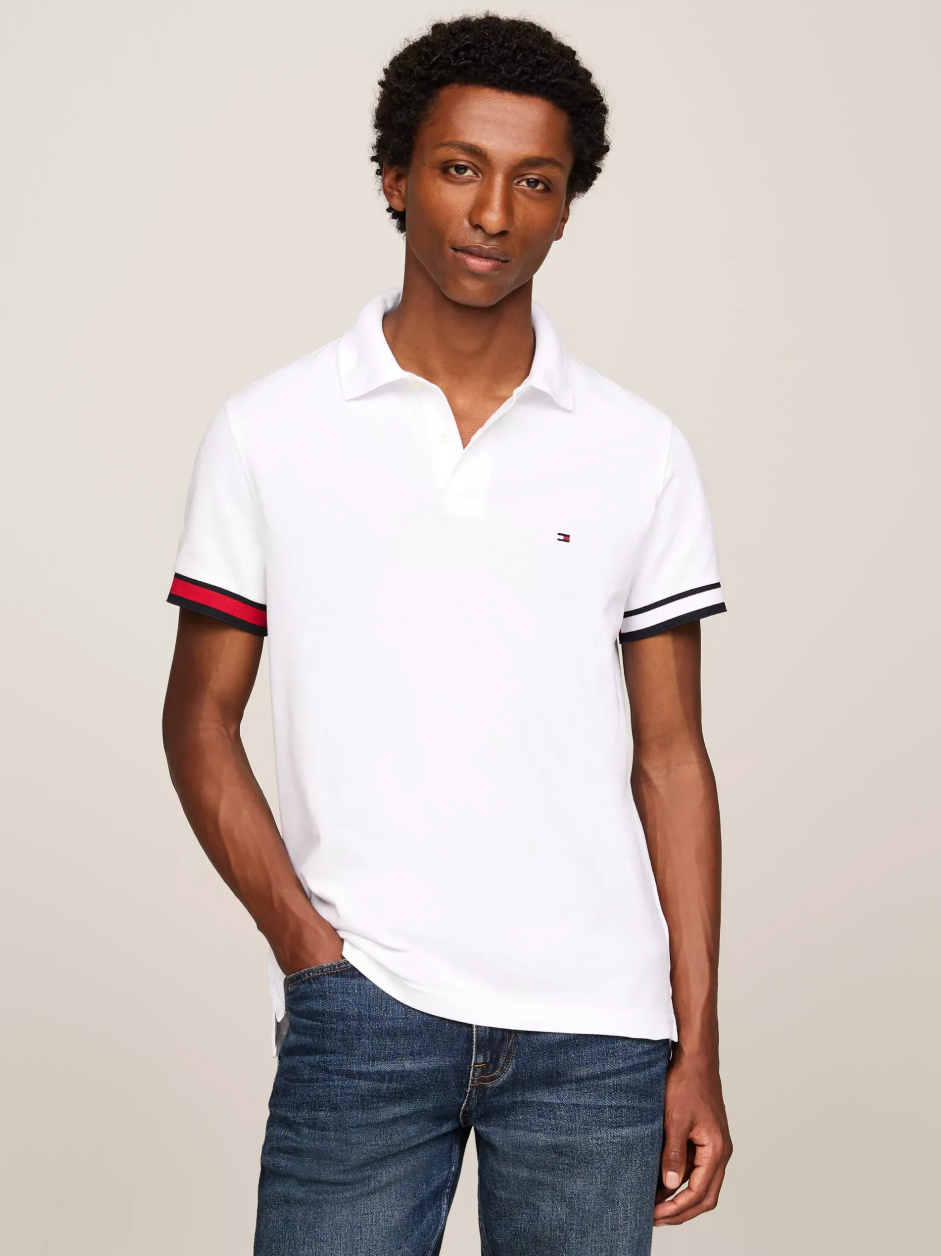 Koszulki Polo*Tommy Hilfiger Koszulka Polo O Wąskim Kroju Z Flagą Hilfiger WHITE