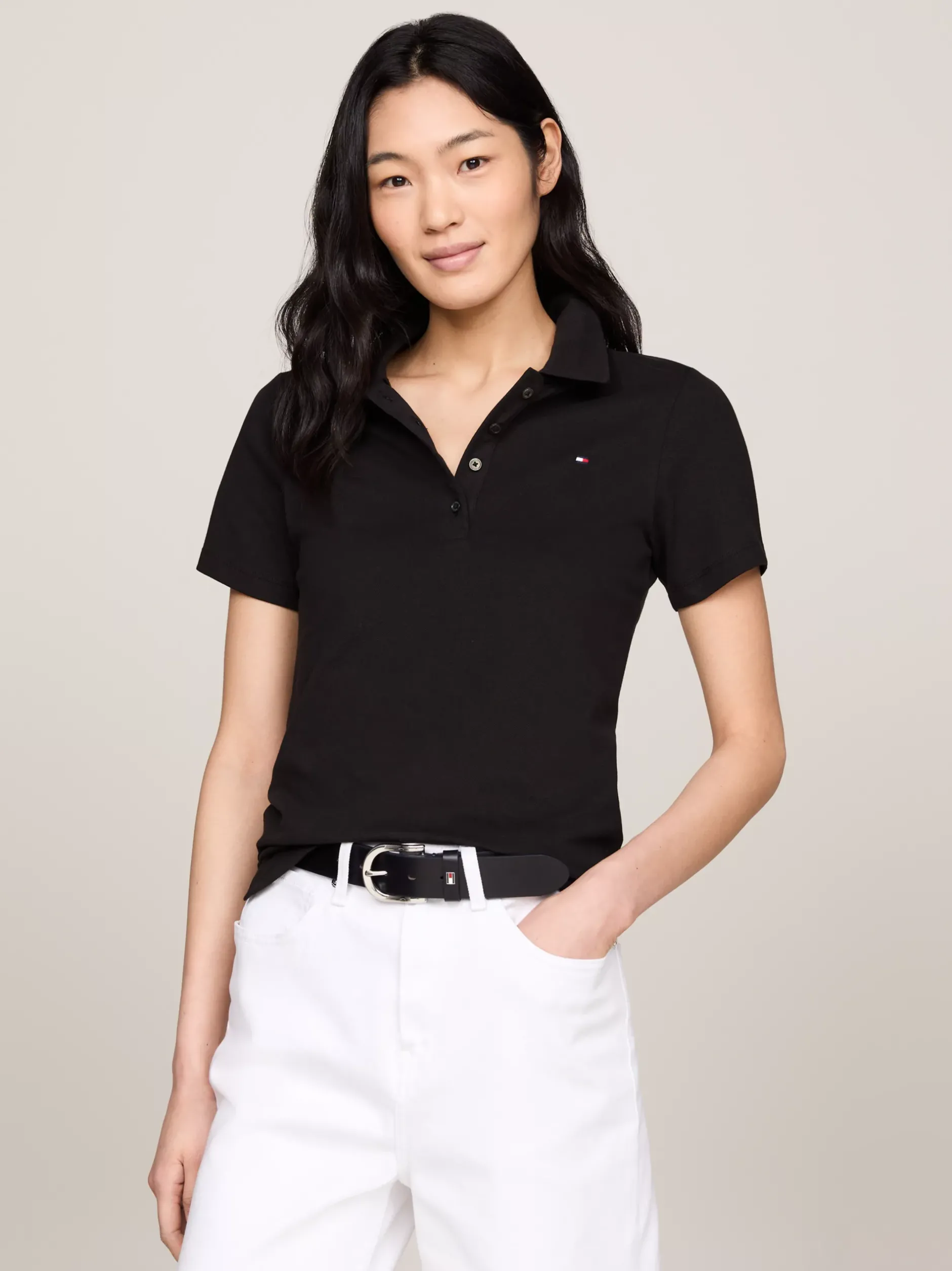 Koszulki Polo*Tommy Hilfiger Koszulka Polo O Wąskim Kroju BLACK