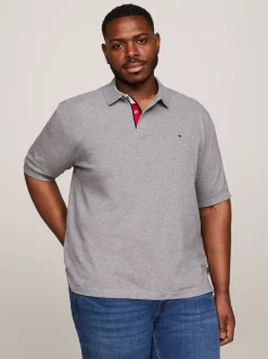 Koszulki Polo*Tommy Hilfiger Koszulka Polo Plus Z Haftem Z Flagą MEDIUM GREY HEATHER