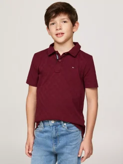 T-Shirty I Koszulki Polo*Tommy Hilfiger Koszulka Polo Z żakardowym Wzorem W Szachownicę DEEP ROUGE
