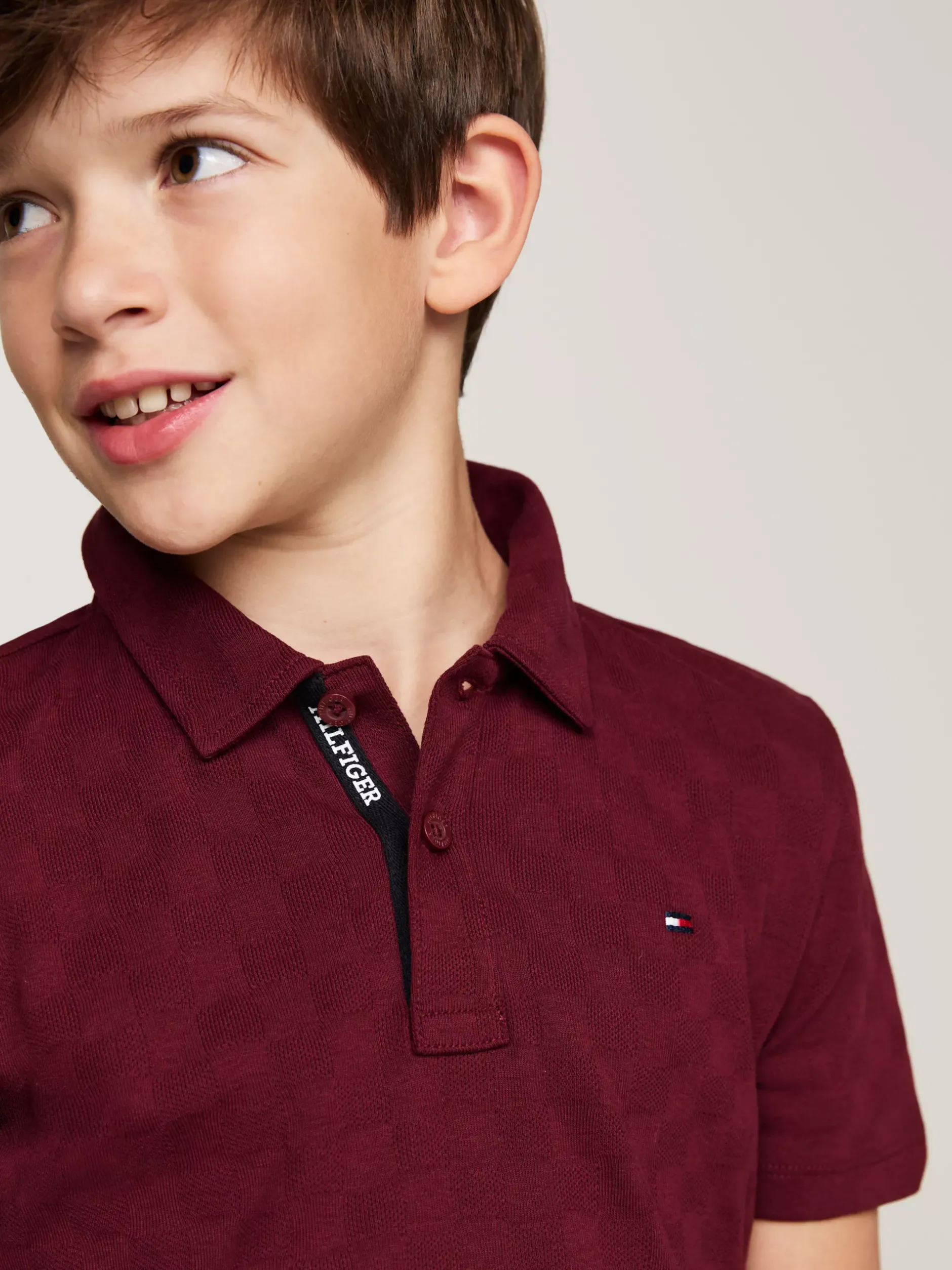 T-Shirty I Koszulki Polo*Tommy Hilfiger Koszulka Polo Z żakardowym Wzorem W Szachownicę DEEP ROUGE