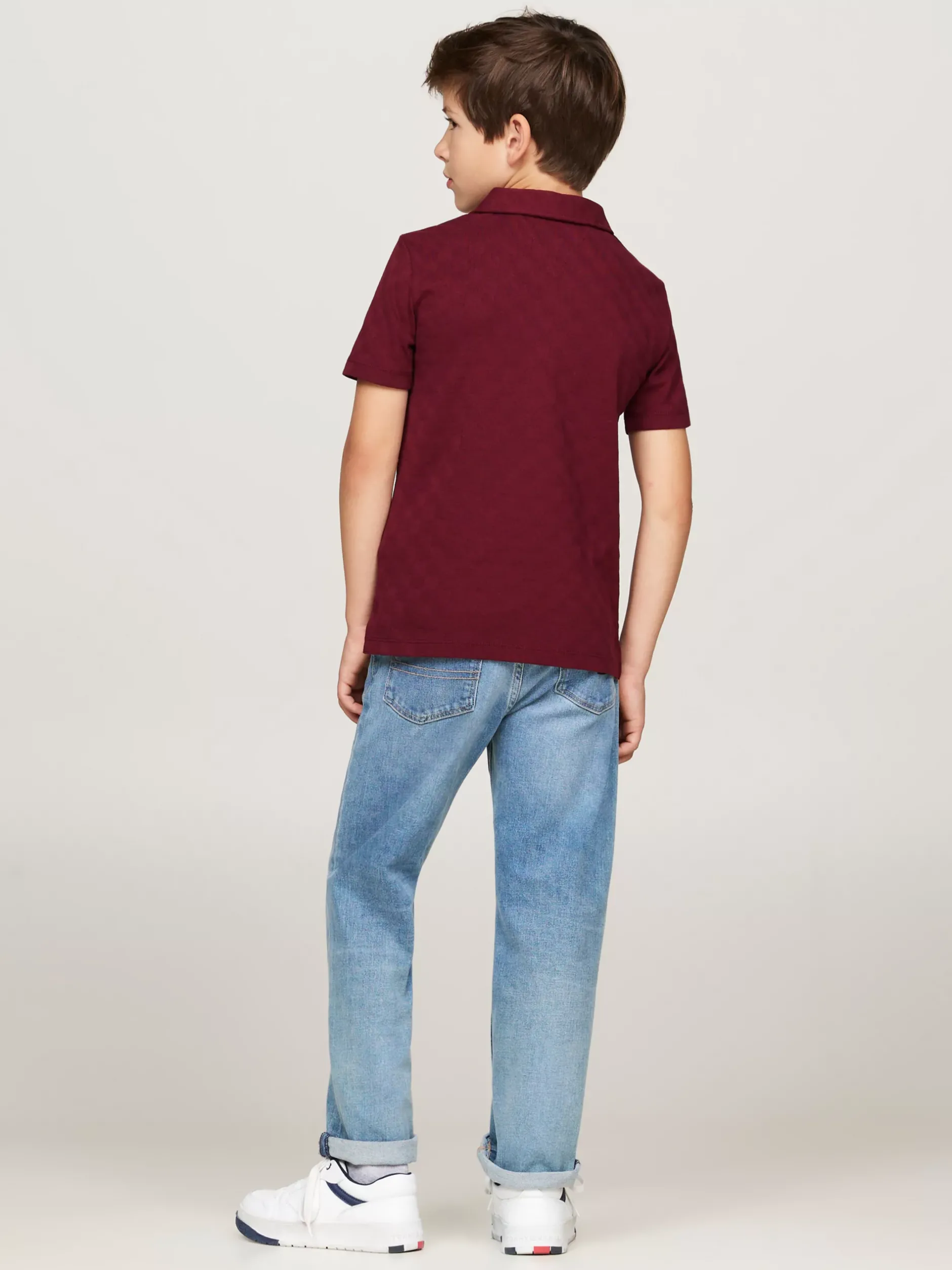 T-Shirty I Koszulki Polo*Tommy Hilfiger Koszulka Polo Z żakardowym Wzorem W Szachownicę DEEP ROUGE