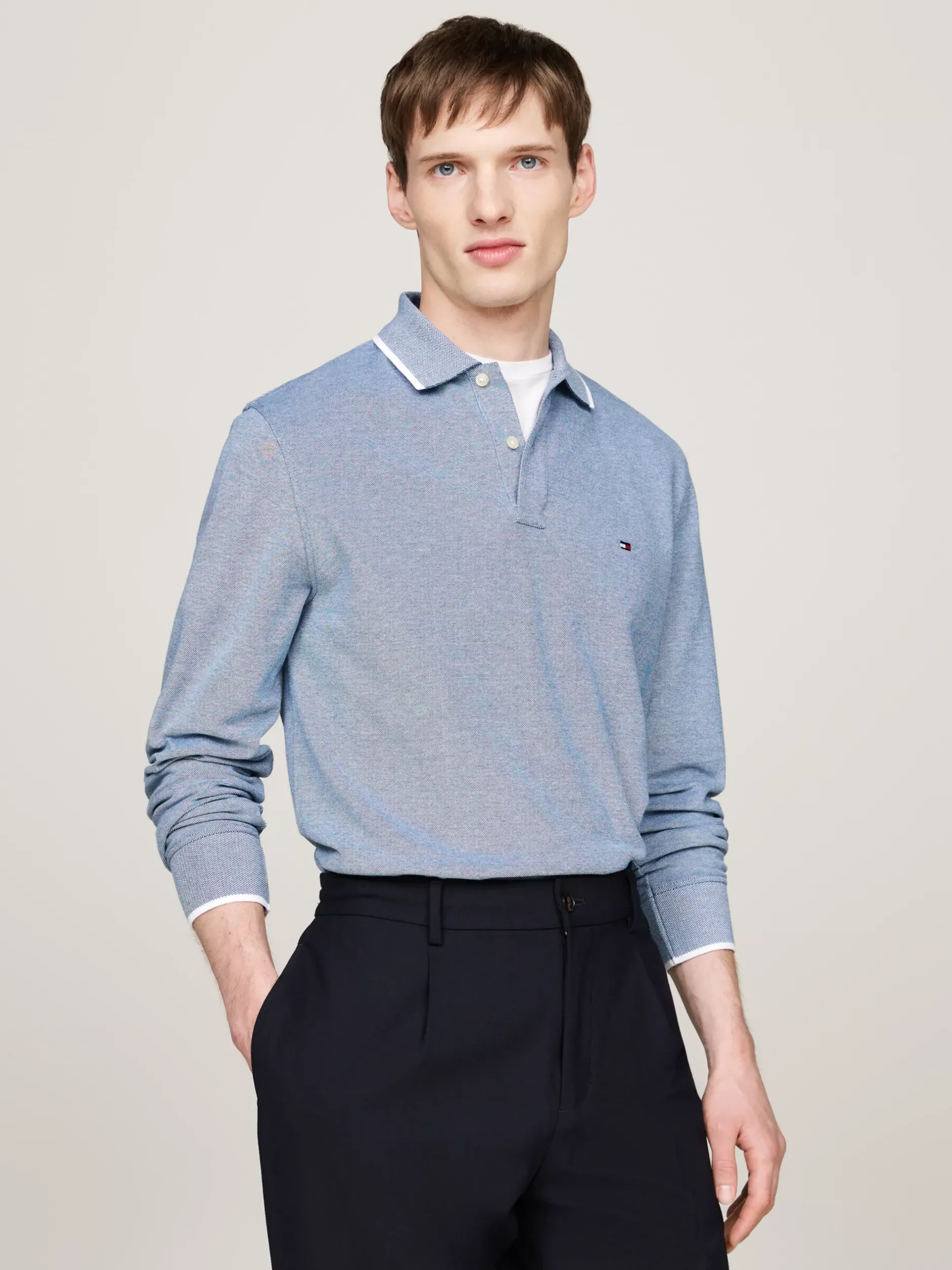 Koszulki Polo*Tommy Hilfiger Koszulka Polo Z Długim Rękawem DEEP INDIGO