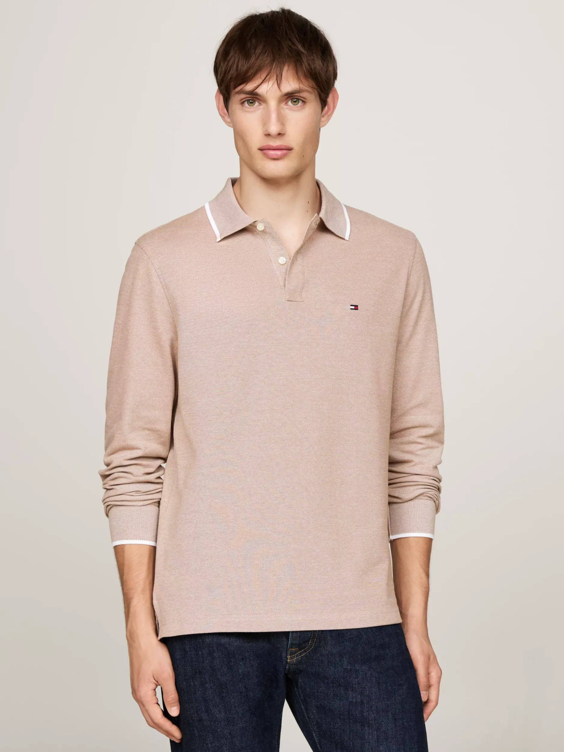 Koszulki Polo*Tommy Hilfiger Koszulka Polo Z Długim Rękawem COUNTRY BROWN