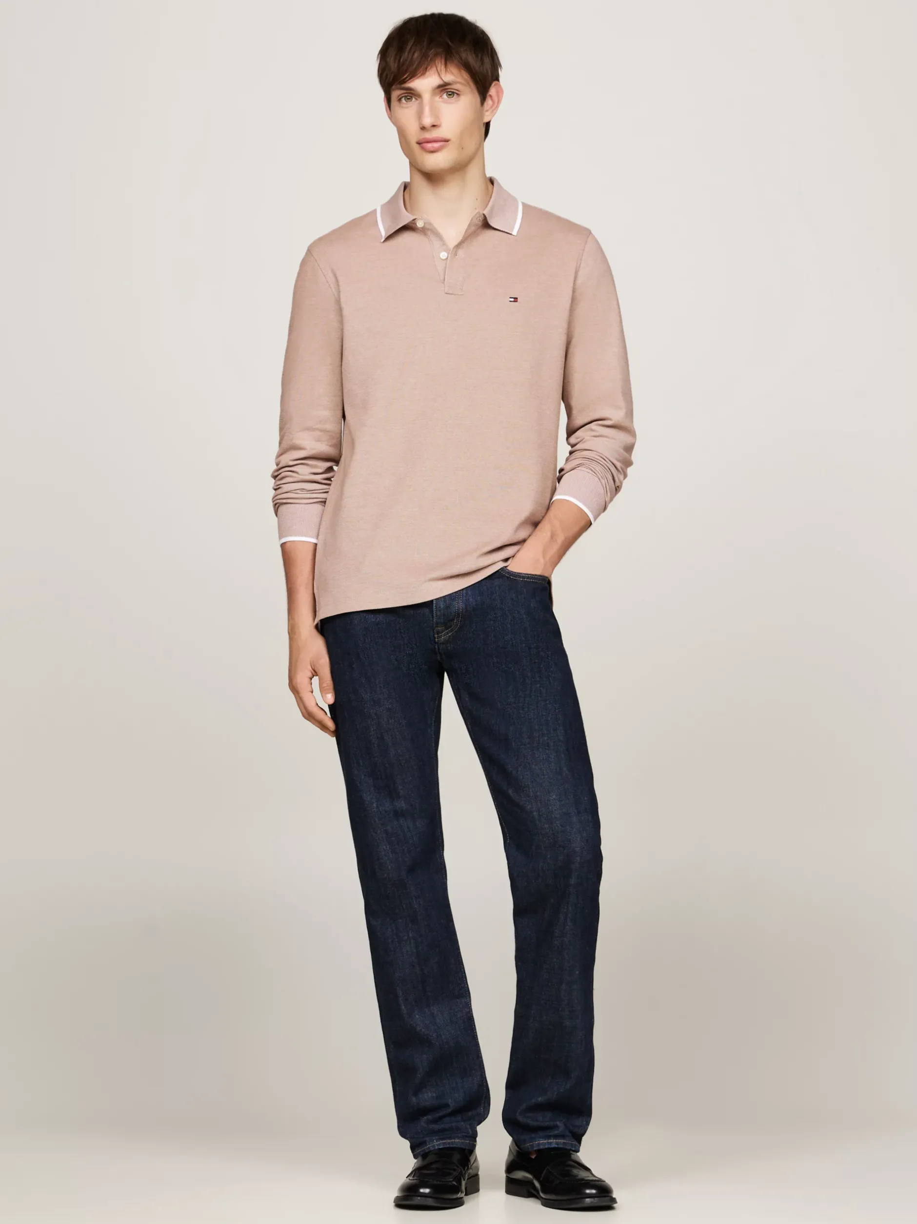 Koszulki Polo*Tommy Hilfiger Koszulka Polo Z Długim Rękawem COUNTRY BROWN