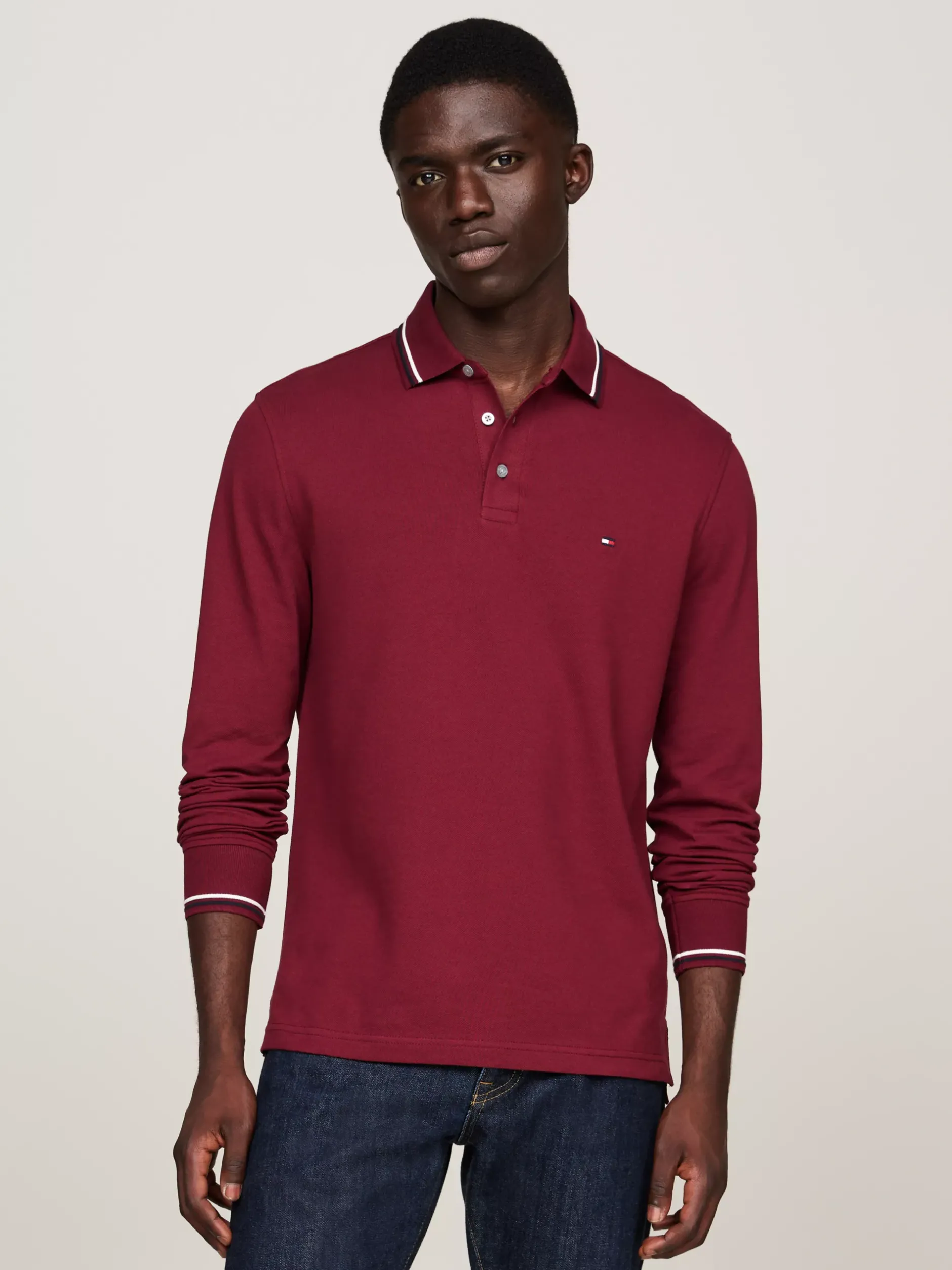Koszulki Polo*Tommy Hilfiger Koszulka Polo Z Długim Rękawem DEEP ROUGE