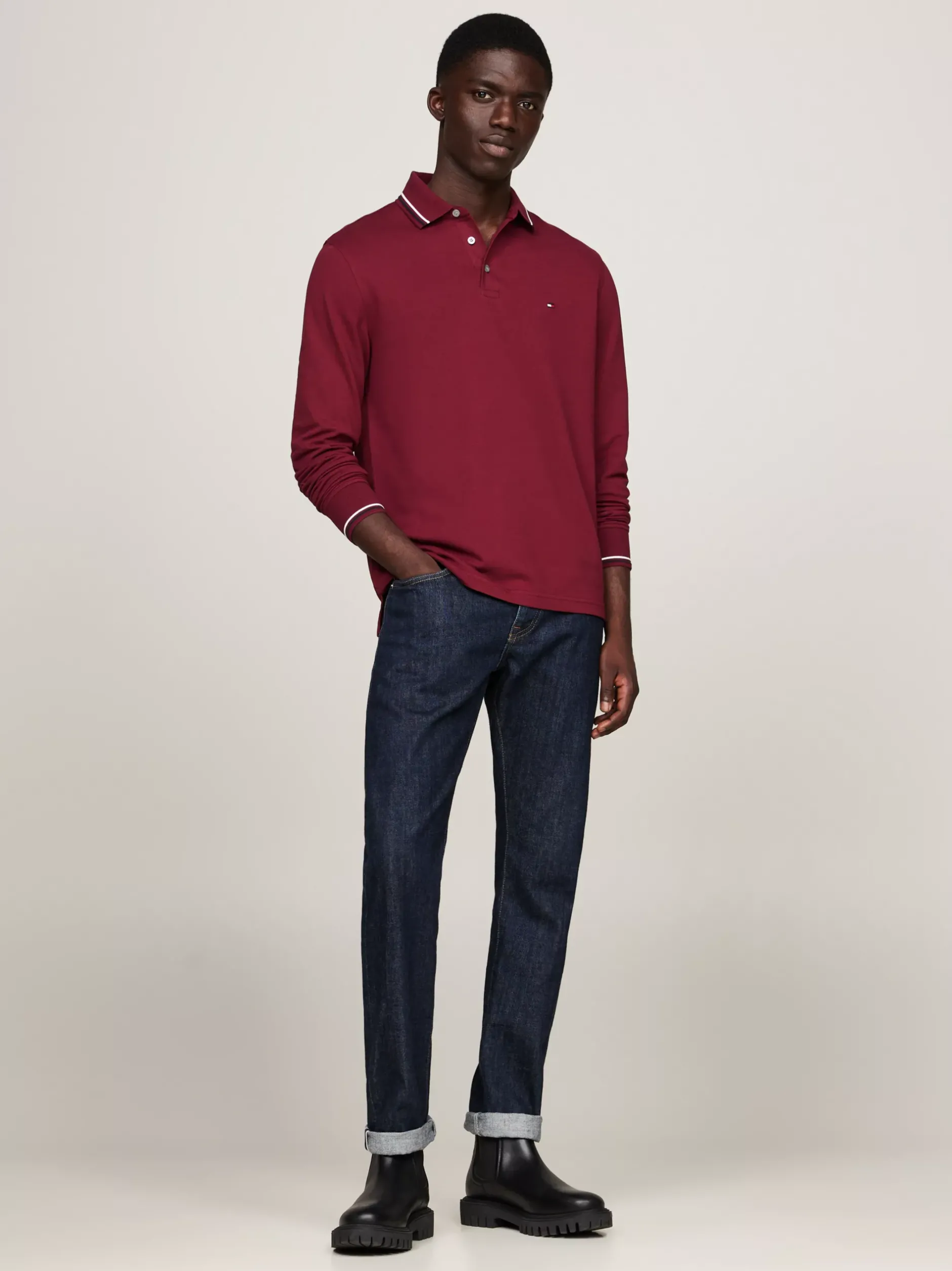 Koszulki Polo*Tommy Hilfiger Koszulka Polo Z Długim Rękawem DEEP ROUGE
