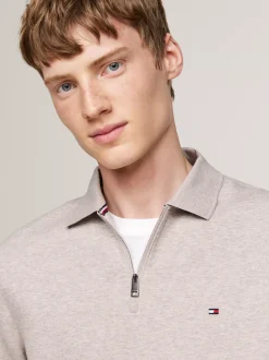Koszulki Polo*Tommy Hilfiger Koszulka Polo Z Długim Rękawem Z Zamkiem 1/4 PEBBLED HEATHER