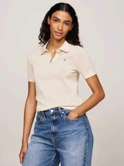 Swetry|Dzianina*Tommy Hilfiger Koszulka Polo Z Dzianiny O Drobnym Splocie CLASSIC BEIGE