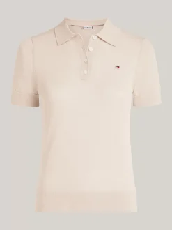 Swetry|Dzianina*Tommy Hilfiger Koszulka Polo Z Dzianiny O Drobnym Splocie CLASSIC BEIGE