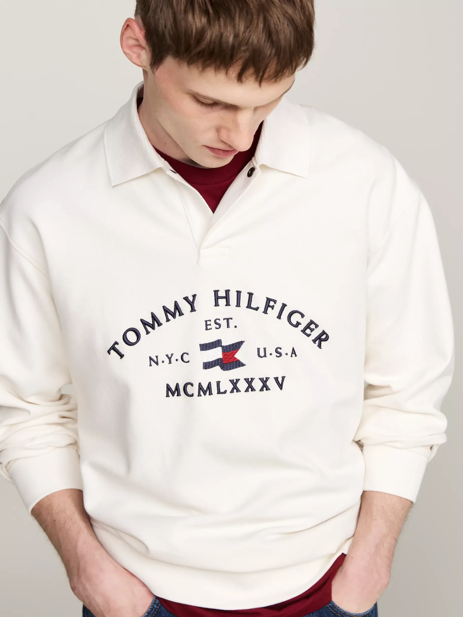 Koszulki Polo*Tommy Hilfiger Koszulka Polo Z żeglarskim Logo IVORY PETAL