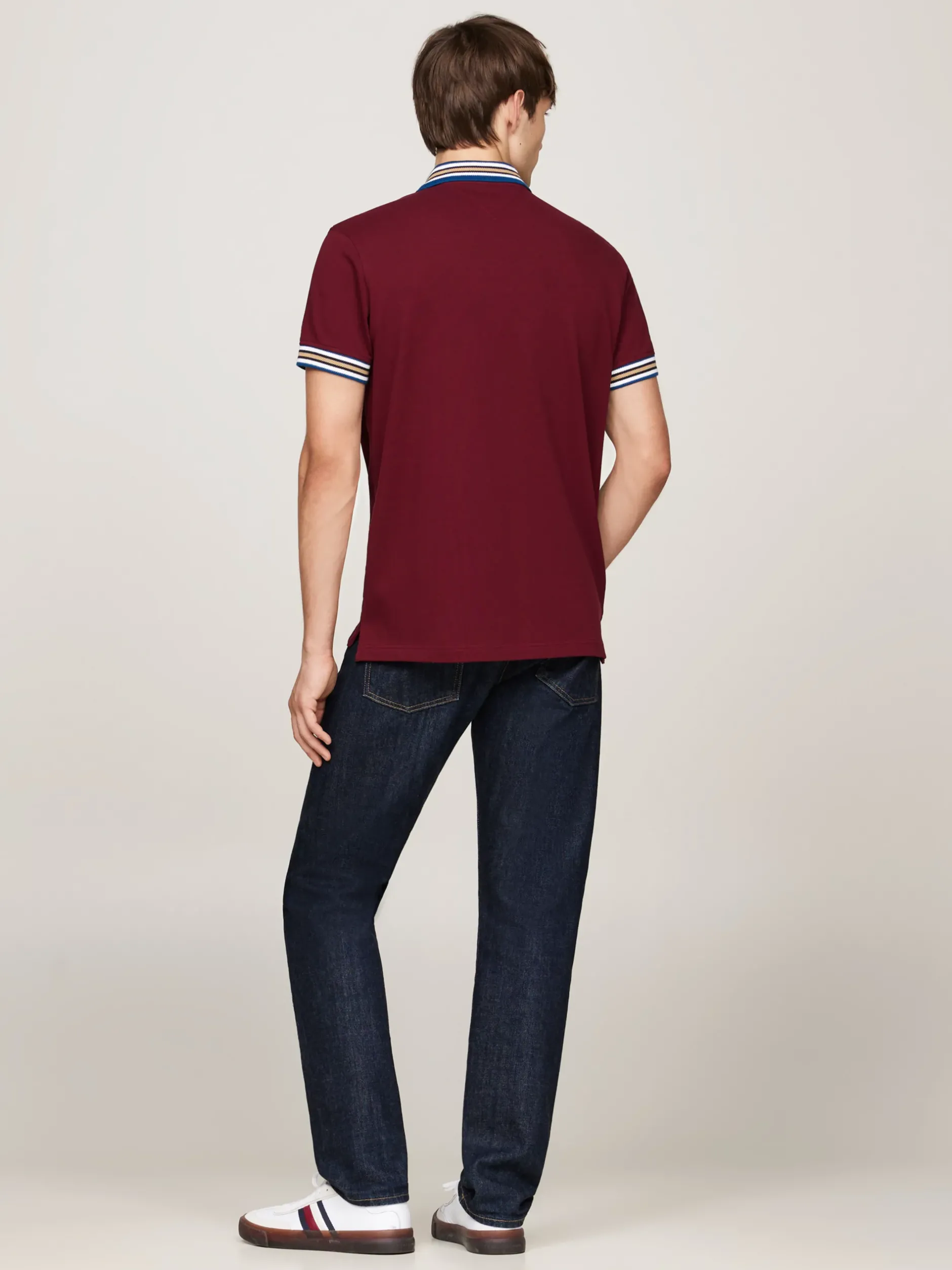 Koszulki Polo*Tommy Hilfiger Koszulka Polo Z Kontrastowym Kołnierzykiem DEEP ROUGE
