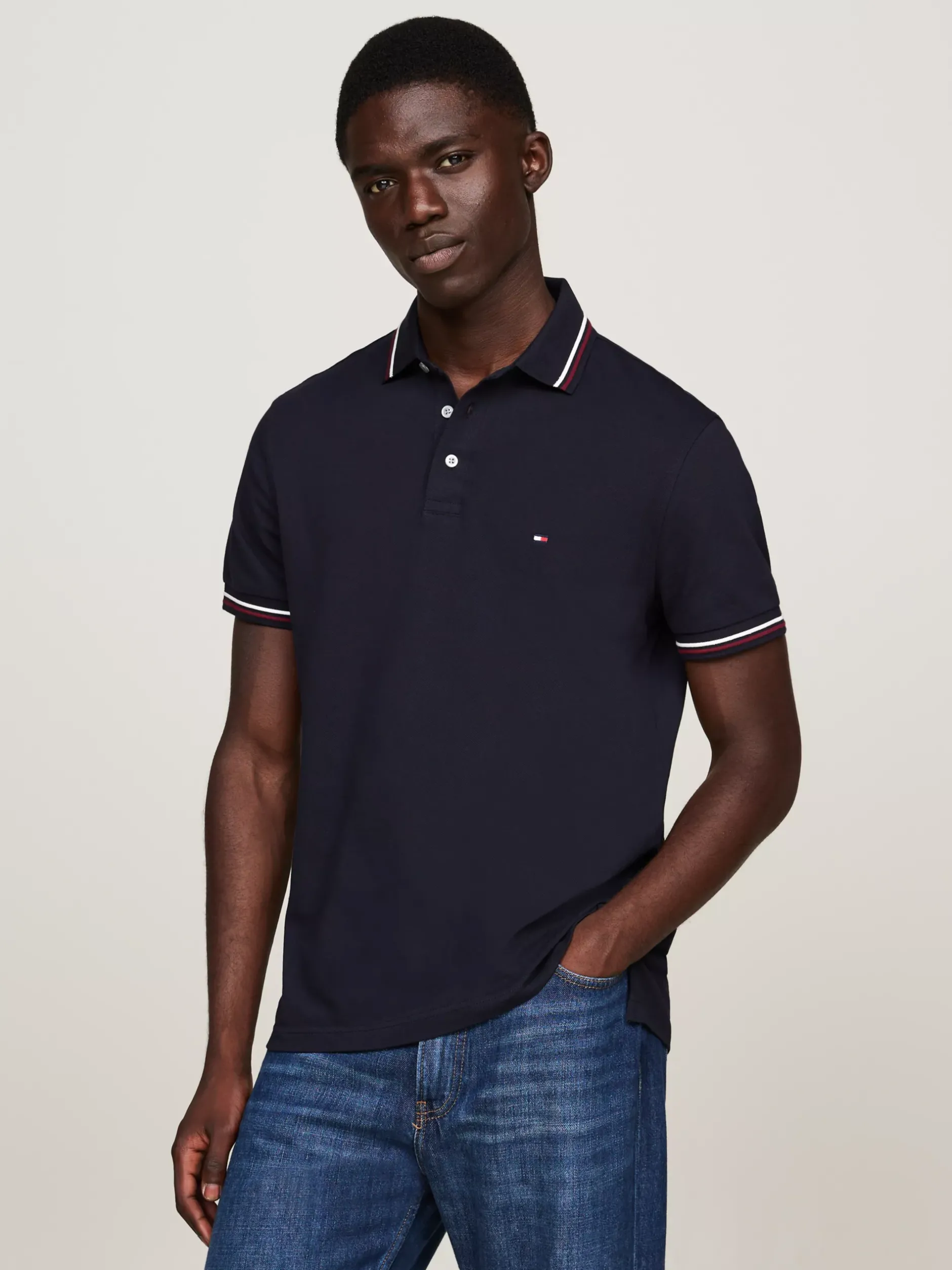 Koszulki Polo*Tommy Hilfiger Koszulka Polo Z Kontrastowym Wykończeniem DESERT SKY