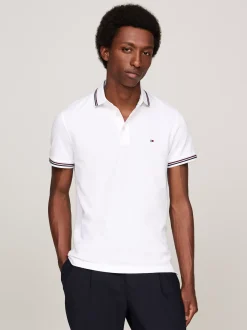 Koszulki Polo*Tommy Hilfiger Koszulka Polo Z Kontrastowym Wykończeniem WHITE